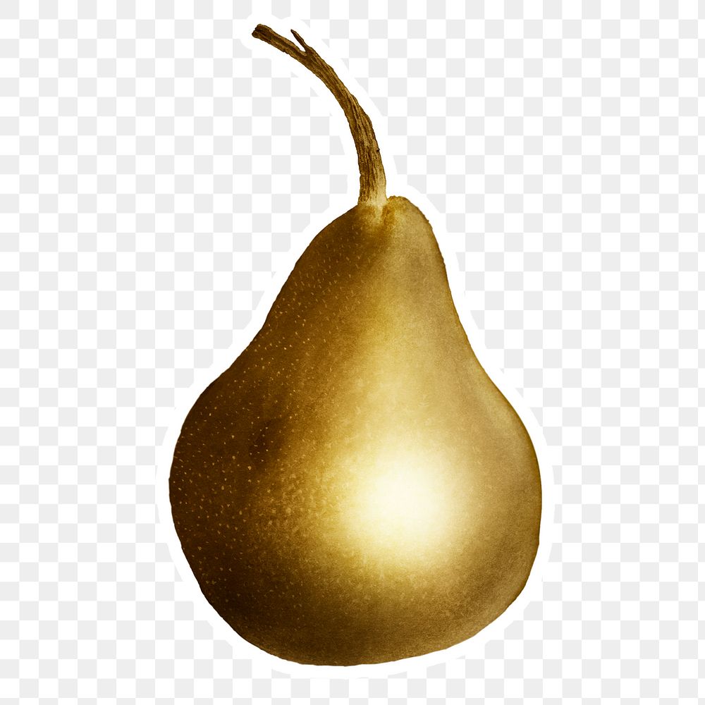 Gold pear fruit sticker  with a white border