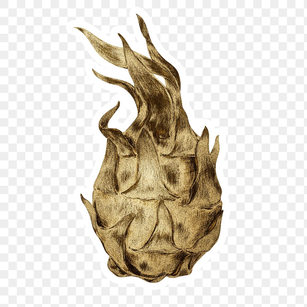 Gold dragon fruit sticker with a white border