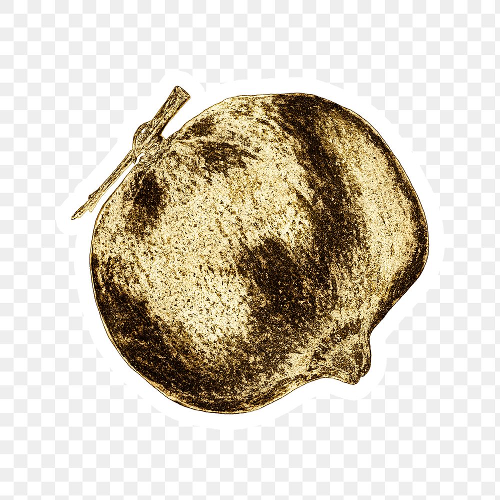 Gold pomegranate fruit sticker with a white border