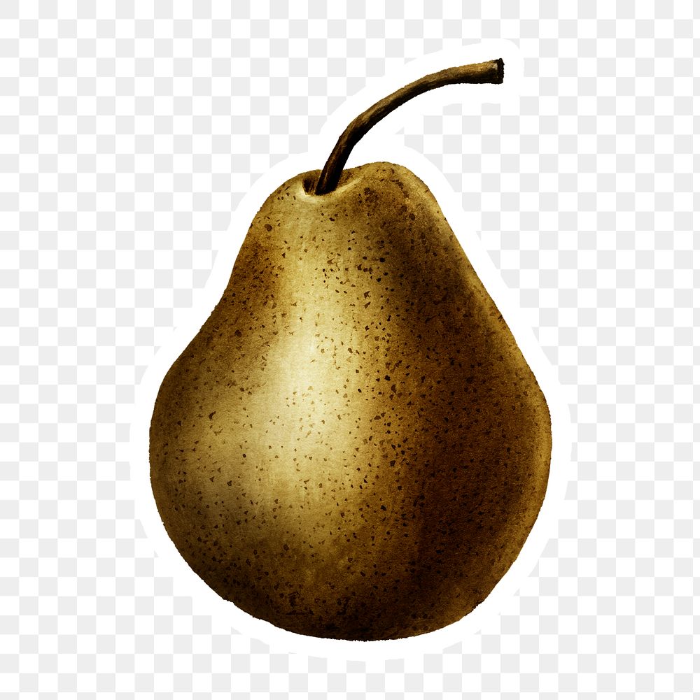 Gold pear fruit sticker with a white border