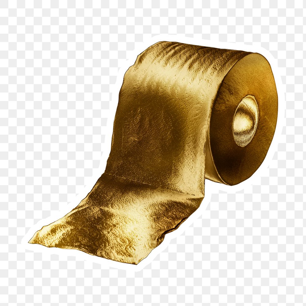 Gold roll of a toilet paper sticker with a white border