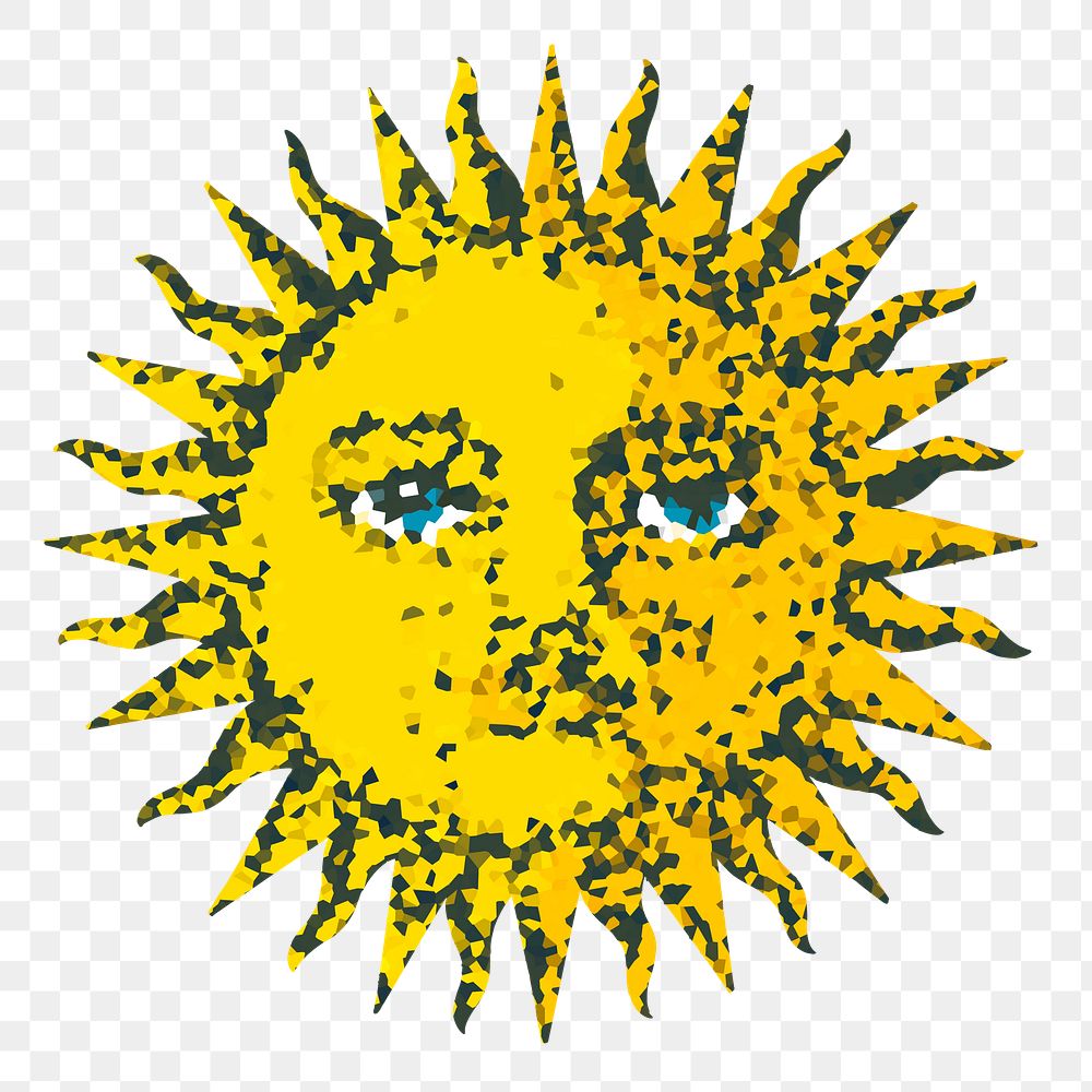 Crystallized sun with a face sticker overlay