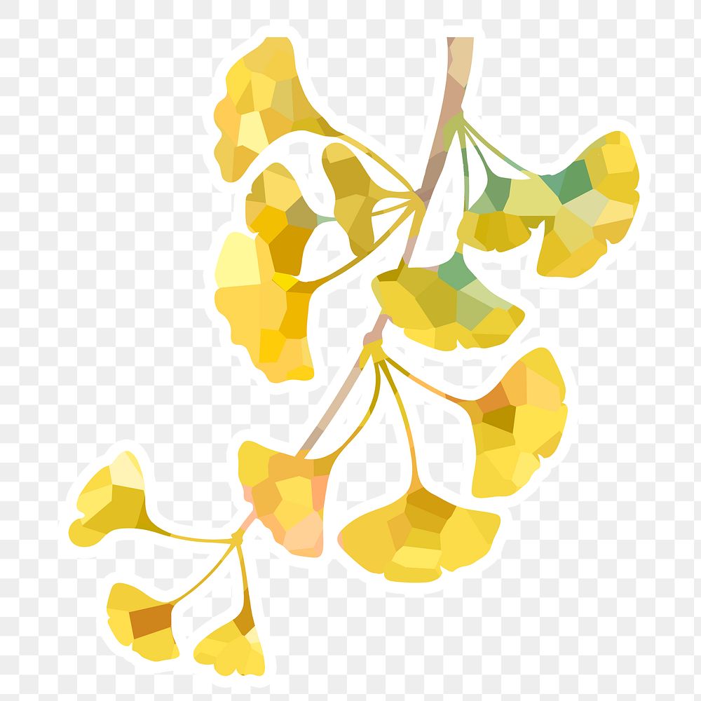 Crystallized ginkgo flower sticker overlay with a white border