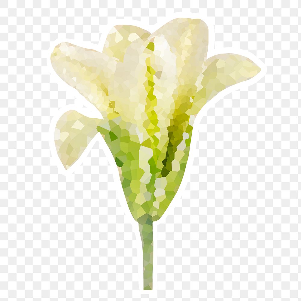 Crystallized lily flower sticker overlay with a white border