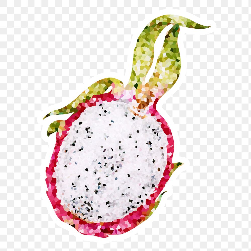 Crystallized style dragon fruit illustration with a white border sticker