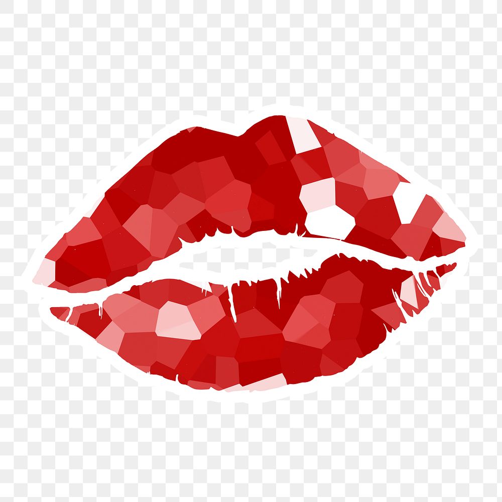 Crystallized style red lips illustration with a white border sticker