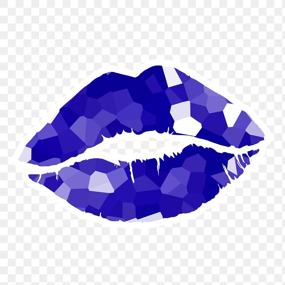 Crystallized style indigo lips illustration with a white border sticker