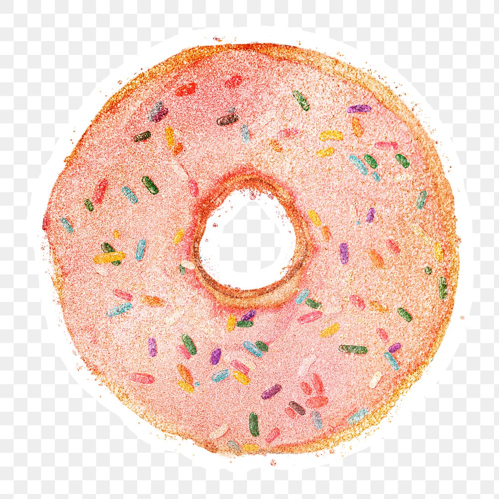 Glittery donut sticker design element with white border