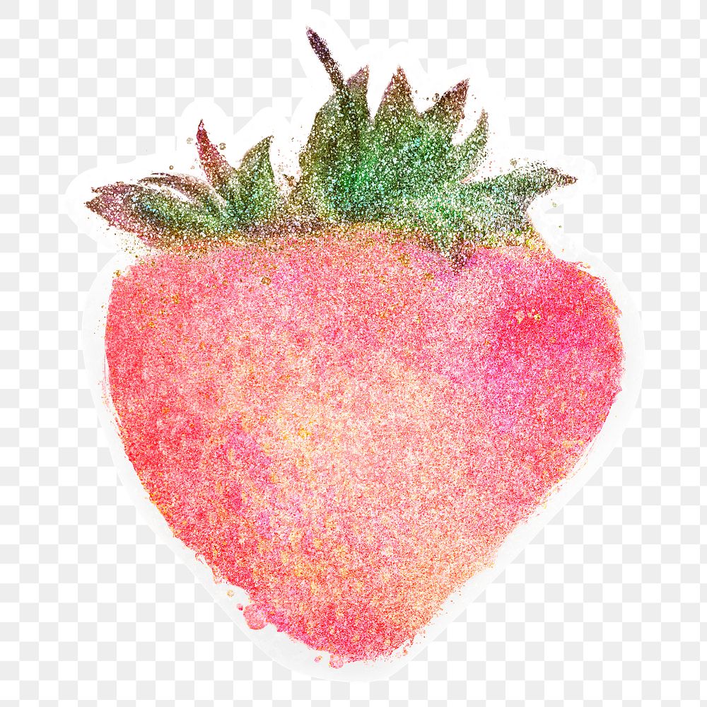 Glittery strawberry sticker design element with white border