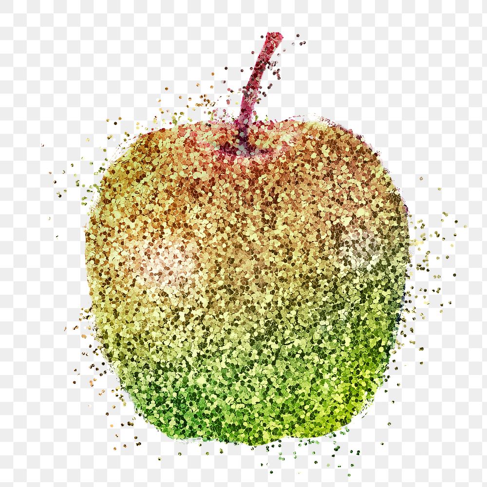 Glittery green apple fruit sticker overlay design element