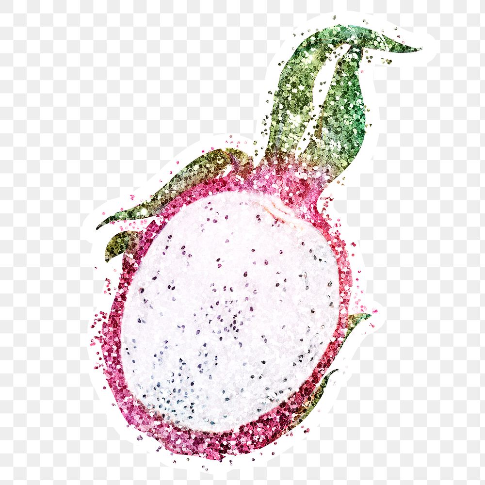 Glitter half of dragon fruit sticker with white border