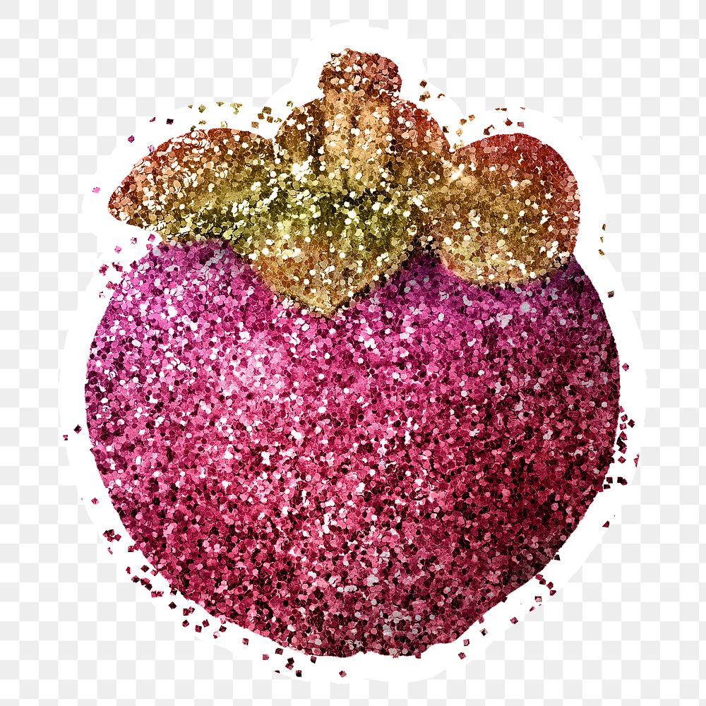 Glitter mangosteen fruit illustration with a white border sticker
