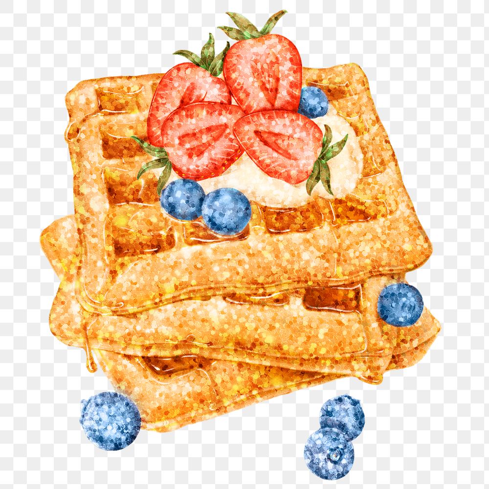 Glittery waffles topped with berries sticker overlay design element 