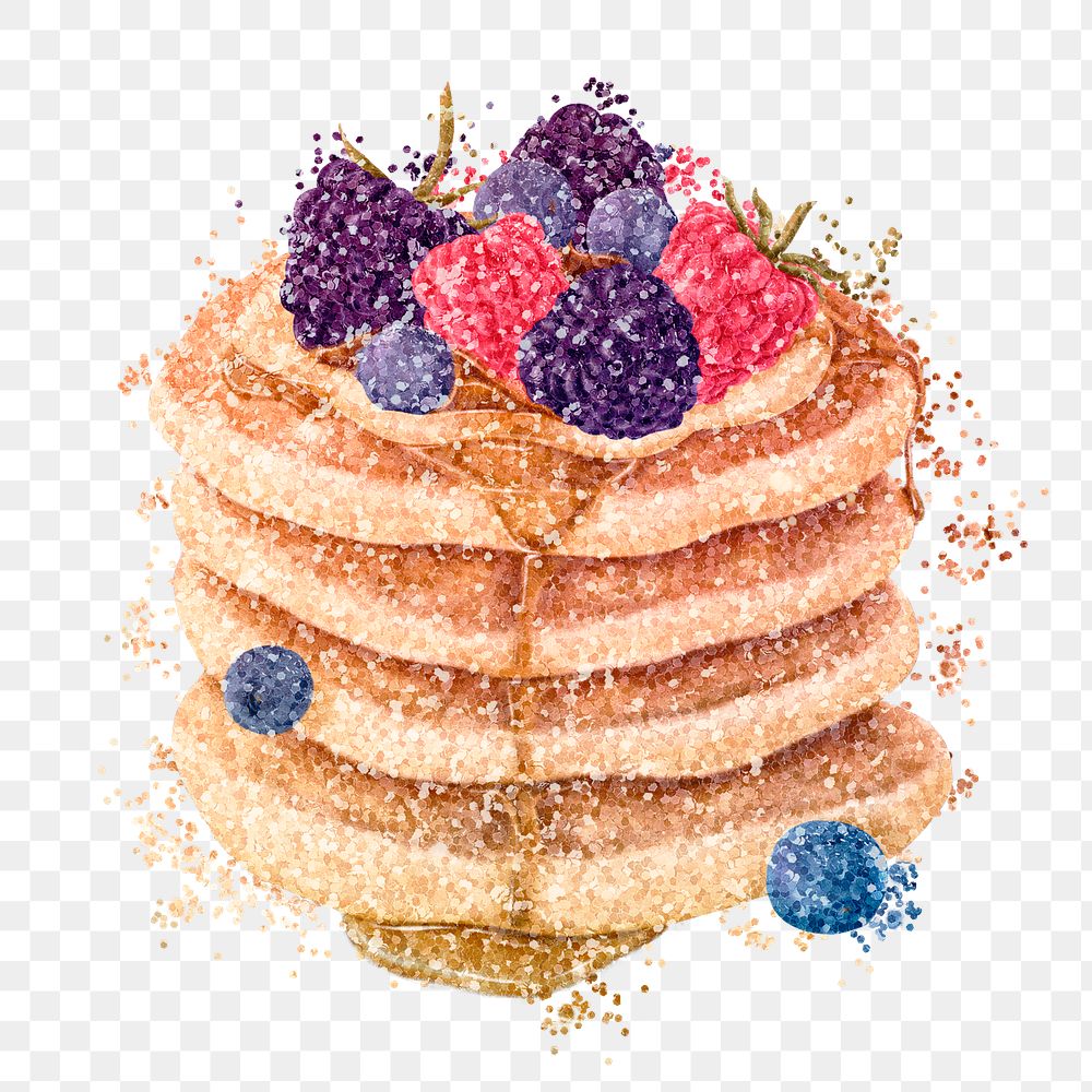 Glittery pancake topped with berries sticker overlay design element 