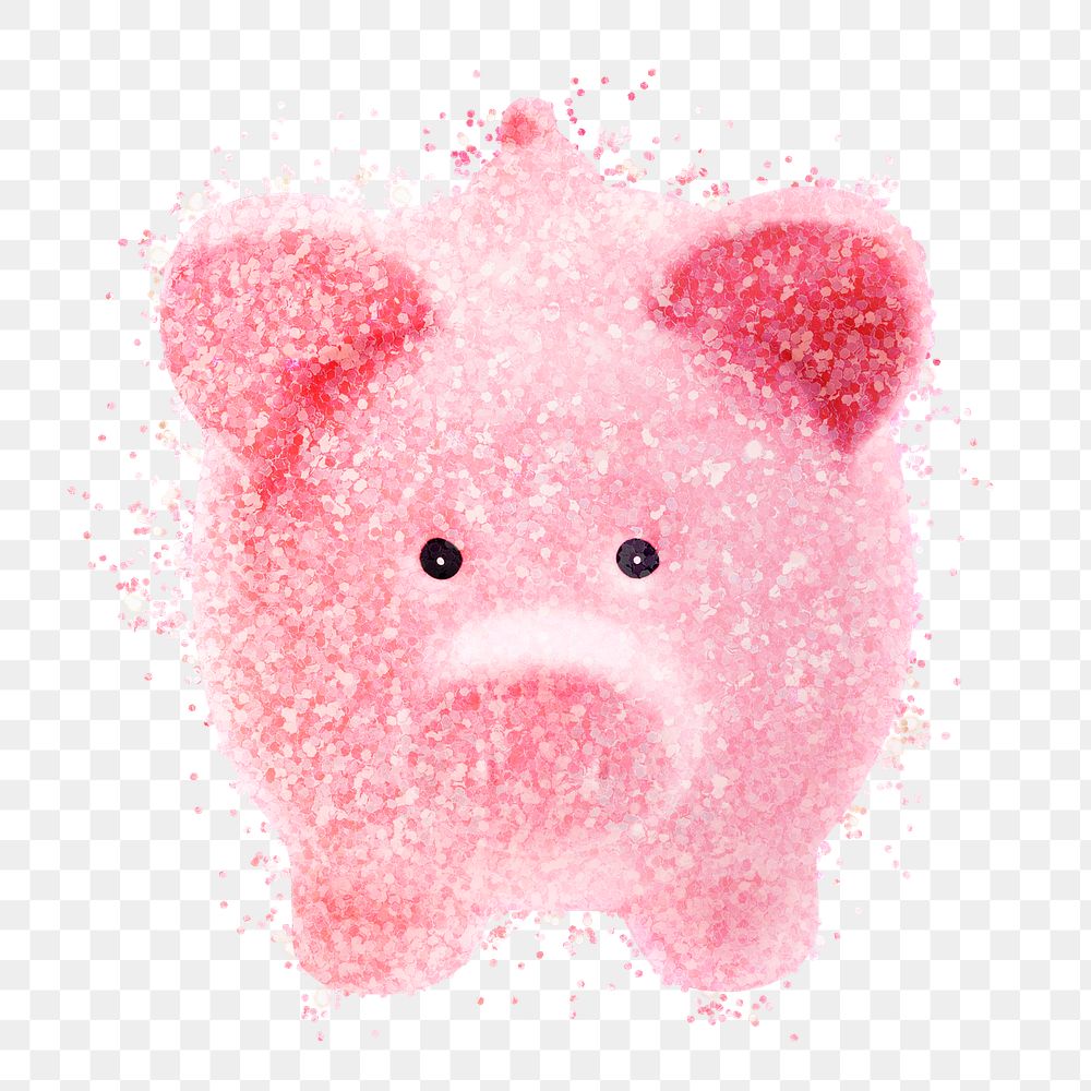 Shimmering pink piggy bank sticker design element