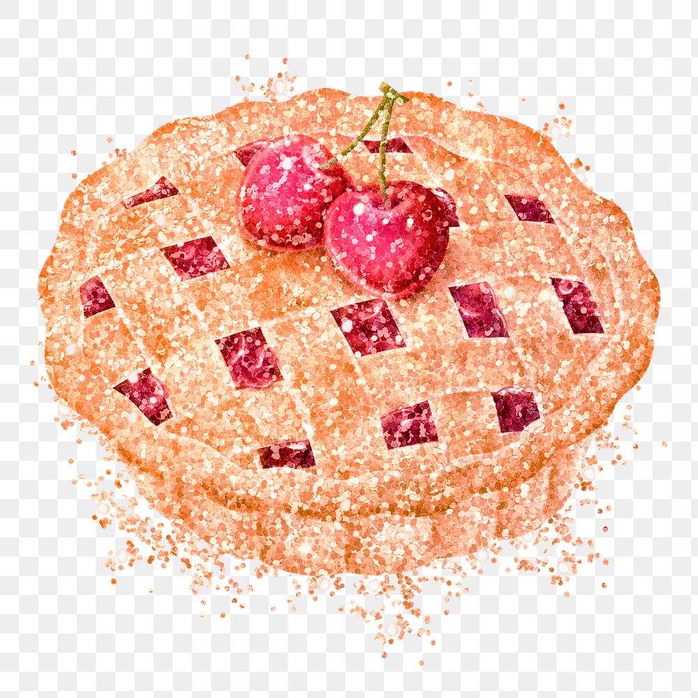 Glittery cherry pie sticker overlay design element 