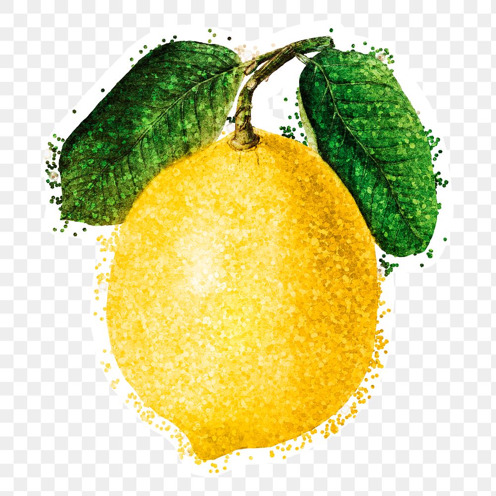 Glittery lemon sticker overlay with a white border design element