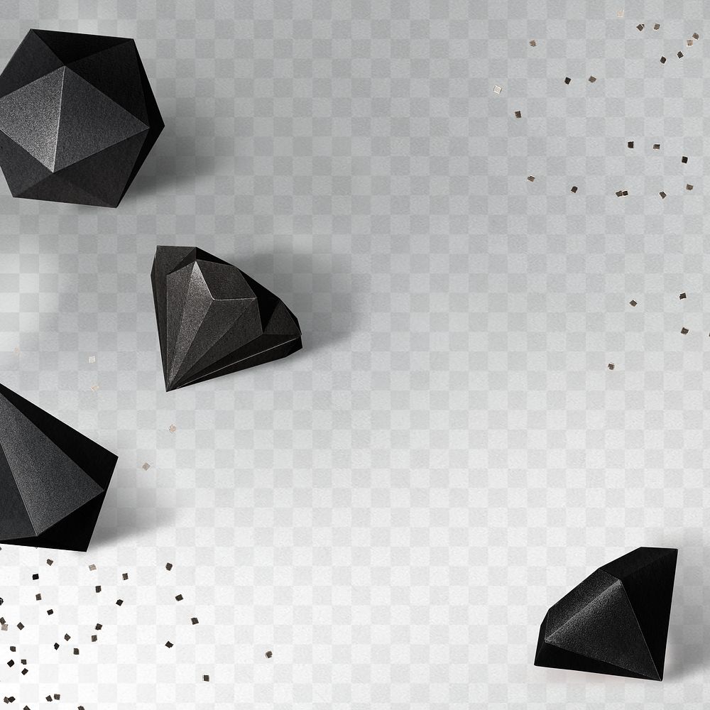 3D black icosahedron and asymmetric hexagonal bipyramid patterned background design element