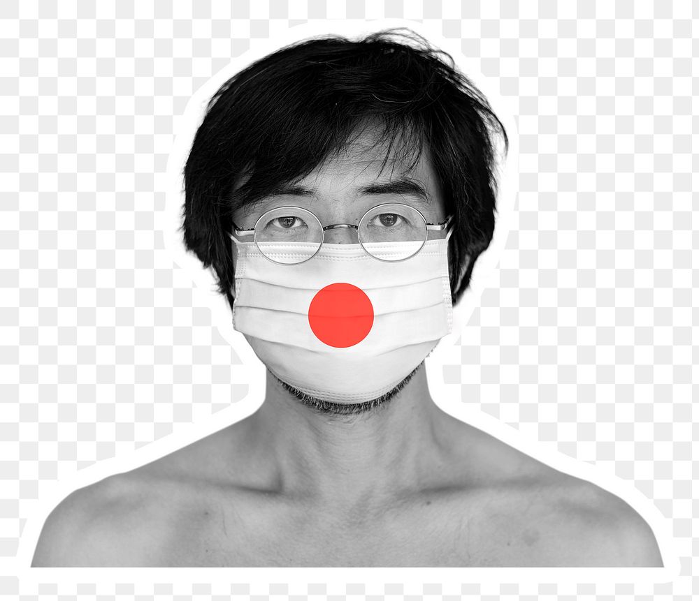 Japanese man wearing a face mask during coronavirus pandemic mockup