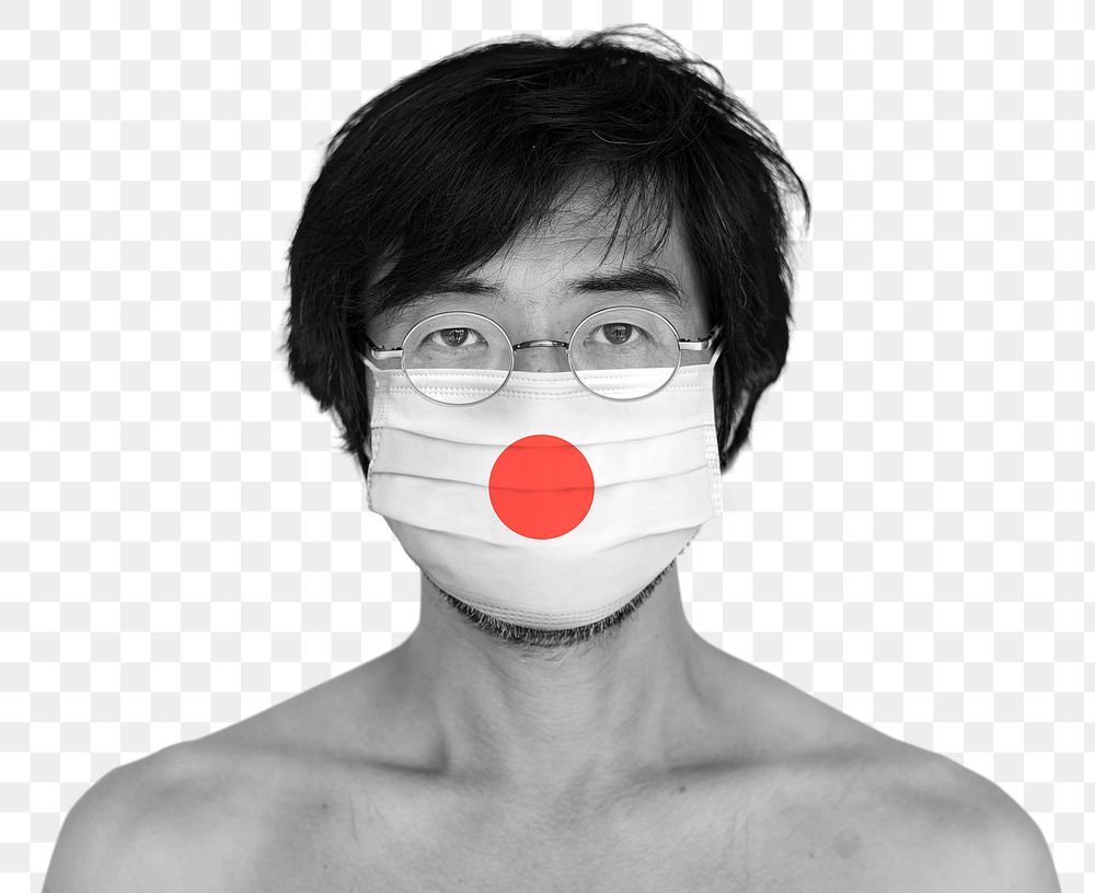 Japanese man wearing a face mask during coronavirus pandemic mockup