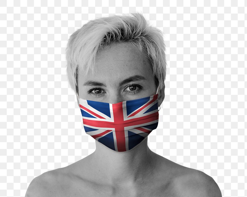 British woman wearing a face mask during coronavirus pandemic mockup