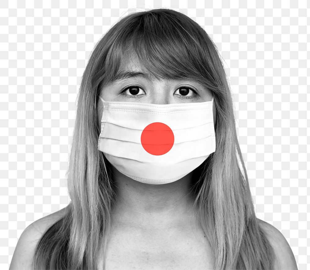 Japanese woman wearing a face mask during coronavirus pandemic mockup