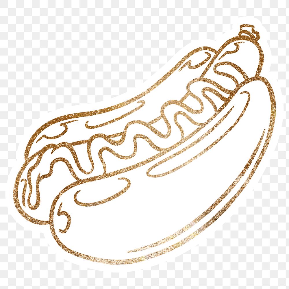 Glittery hot dog sticker with white border design element