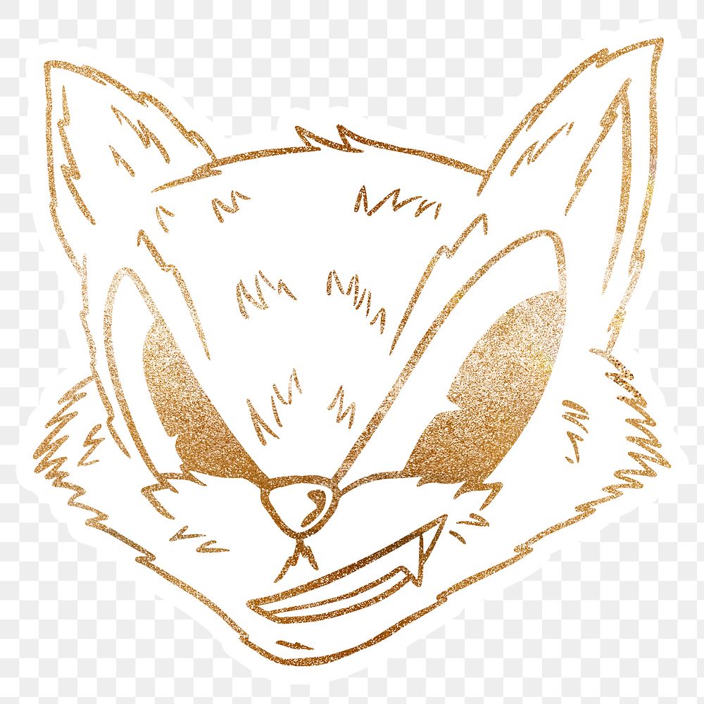 Golden cunning fox sticker overlay with a white border design resource