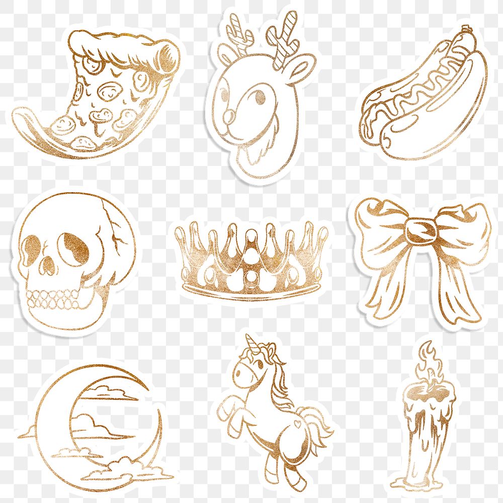 Shimmering golden holiday sticker collection design resource 