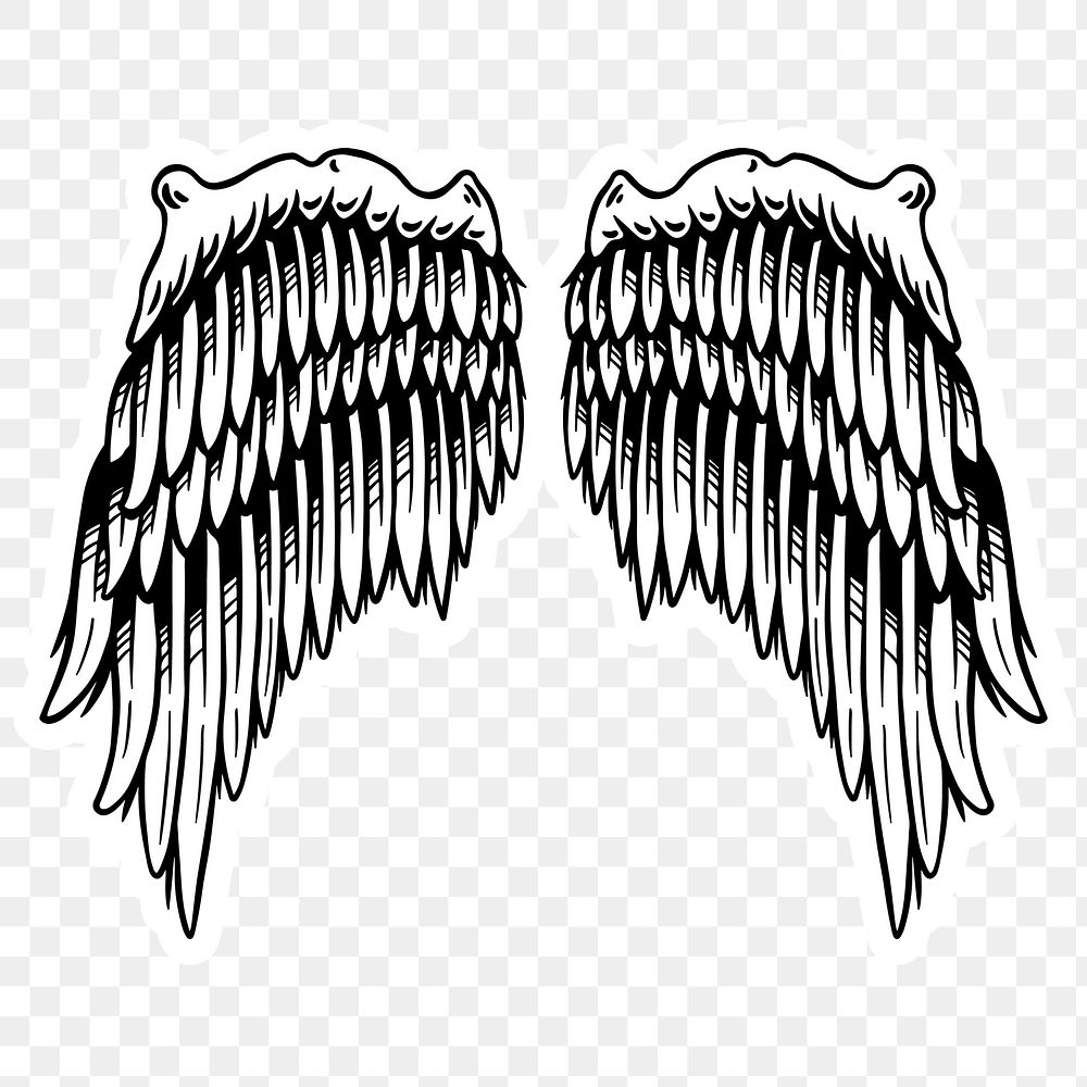 Wings outline sticker overlay with a white border design element