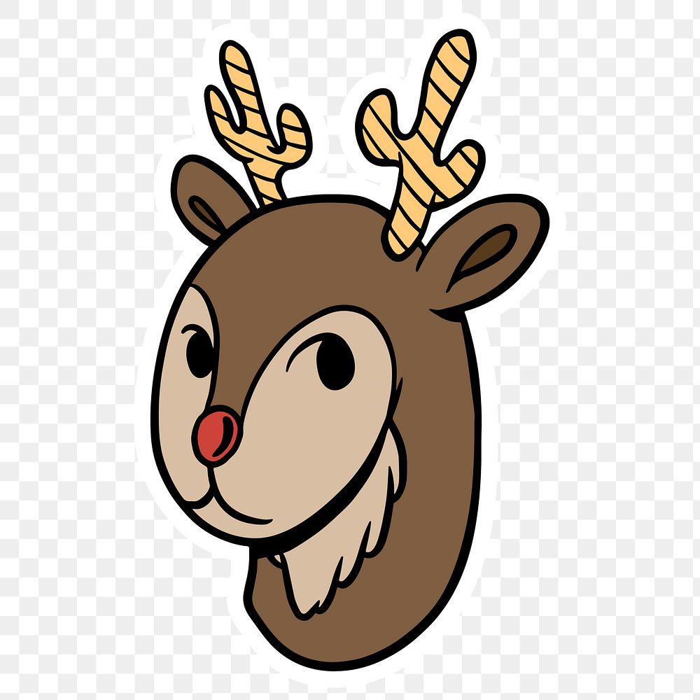 Brown antlers sticker with white border design element