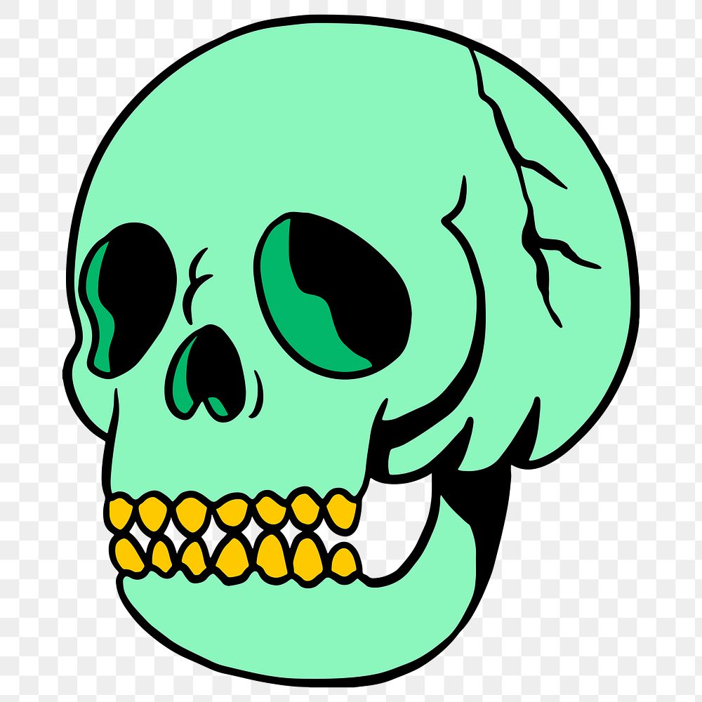 Green skull with gold teeth sticker design element