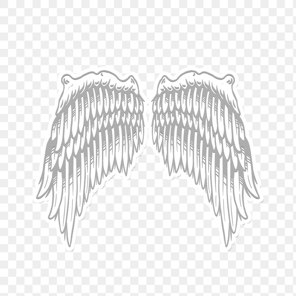 Gray wings outline sticker overlay with a white border design element