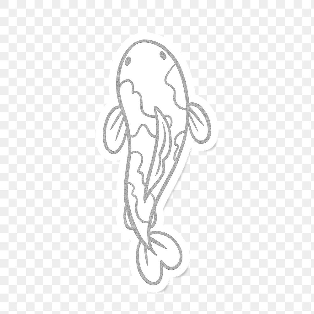 Gray Koi carp fish sticker with white border design element