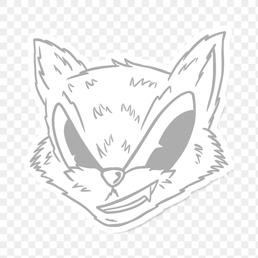 Gray cunning fox sticker overlay with a white border design resource