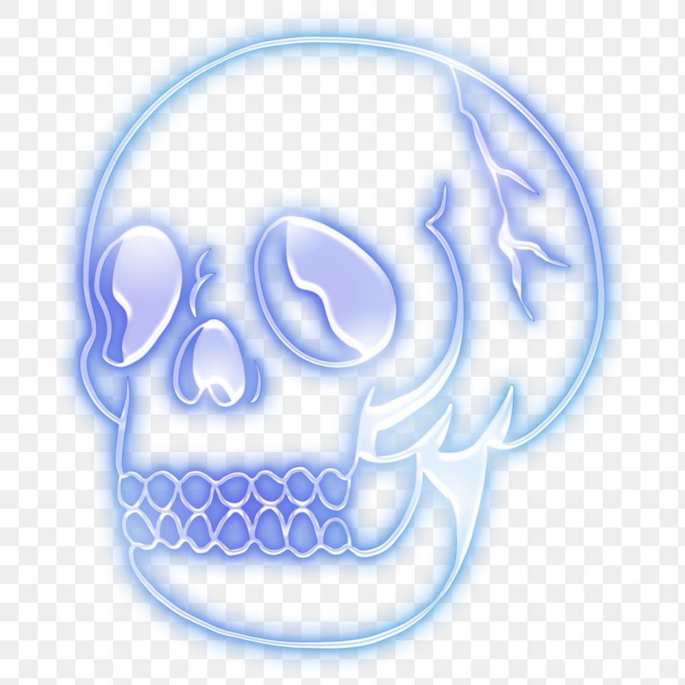 Glowing indigo neon skull sticker design element