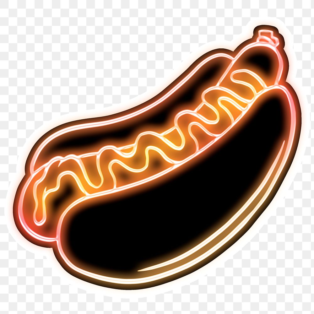 Neon hot dog sticker with white border design element
