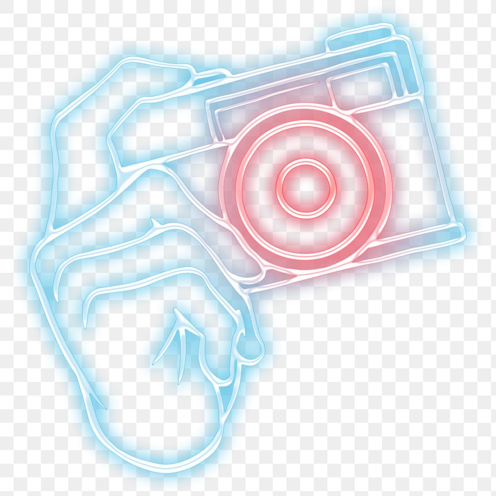 Neon analog camera sticker overlay design element 