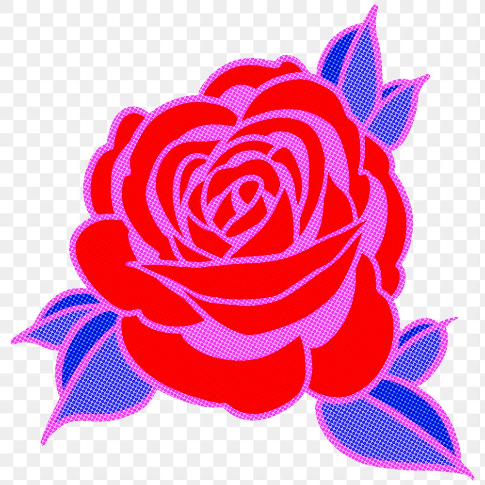 Neon pink rose flower sticker design element