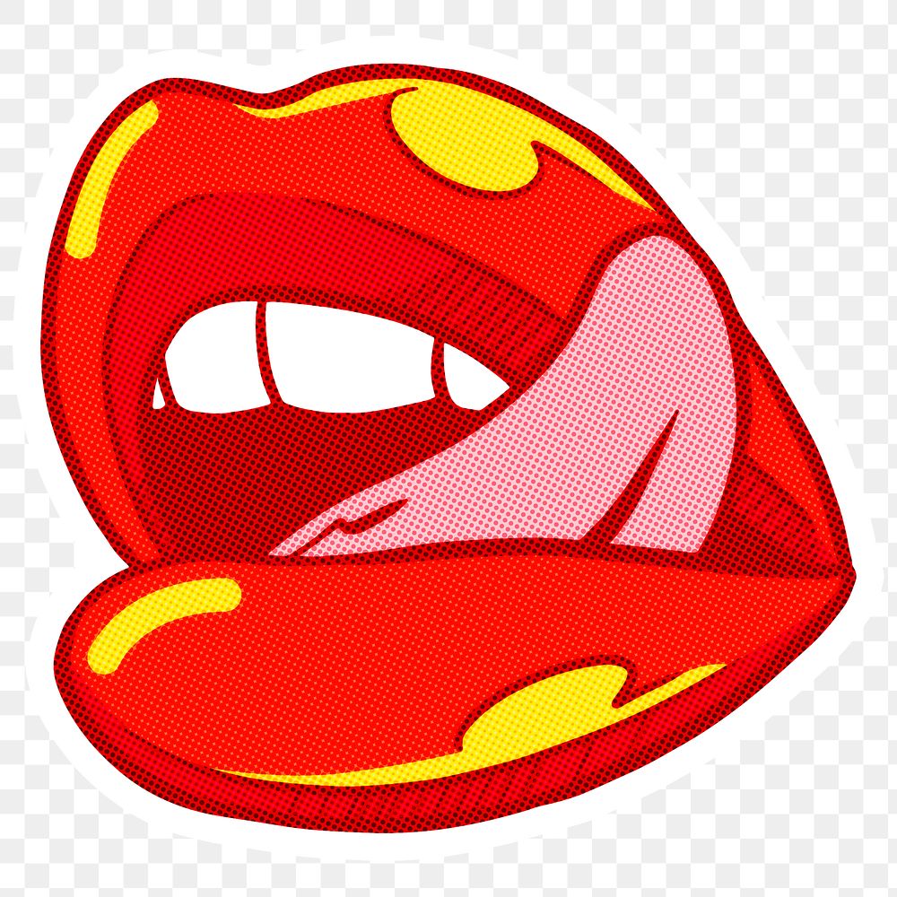 Lips with tongue licking sticker with a white border