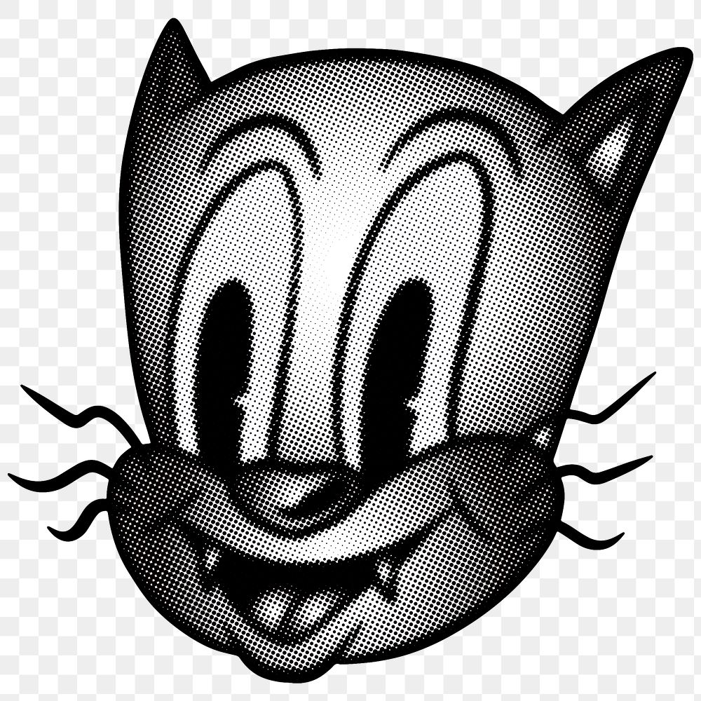 Black and white cartoon cat sticker design element