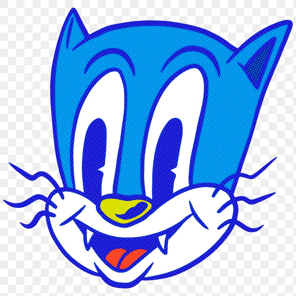 Blue cartoon cat sticker design element