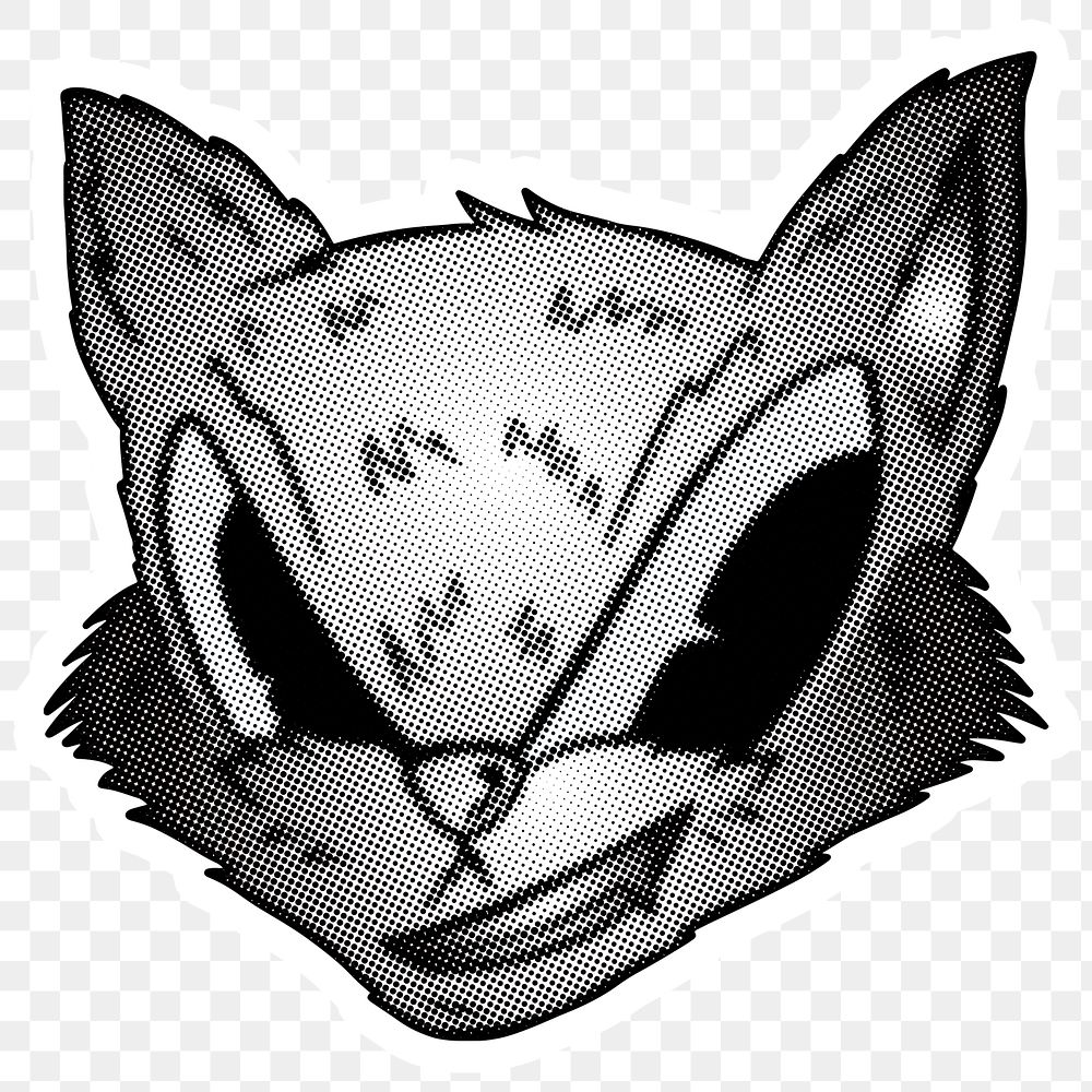Black and white cunning fox sticker  with a white border