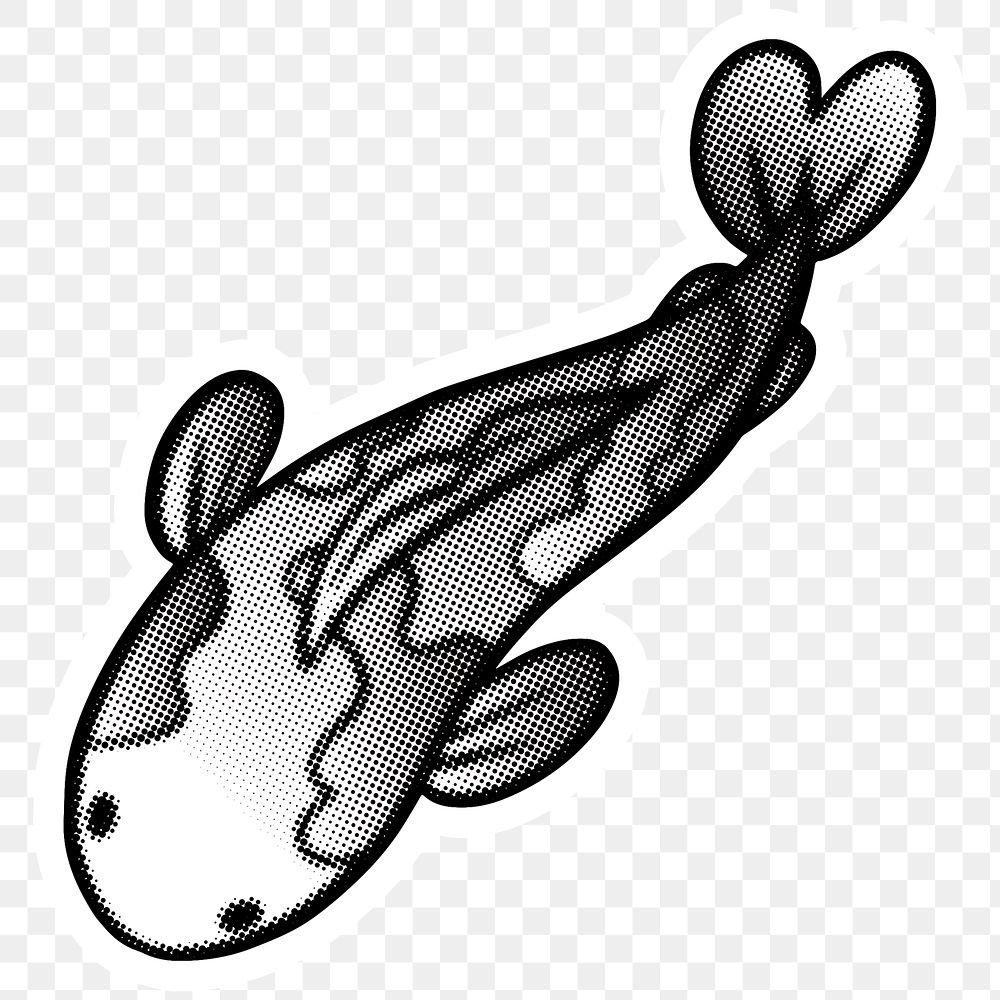 Black and white cute cartoon Koi carp fish sticker with a white border