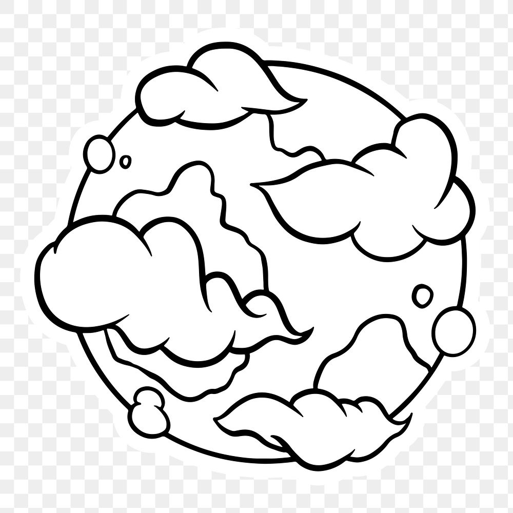White earth with clouds sticker  with a white border design element