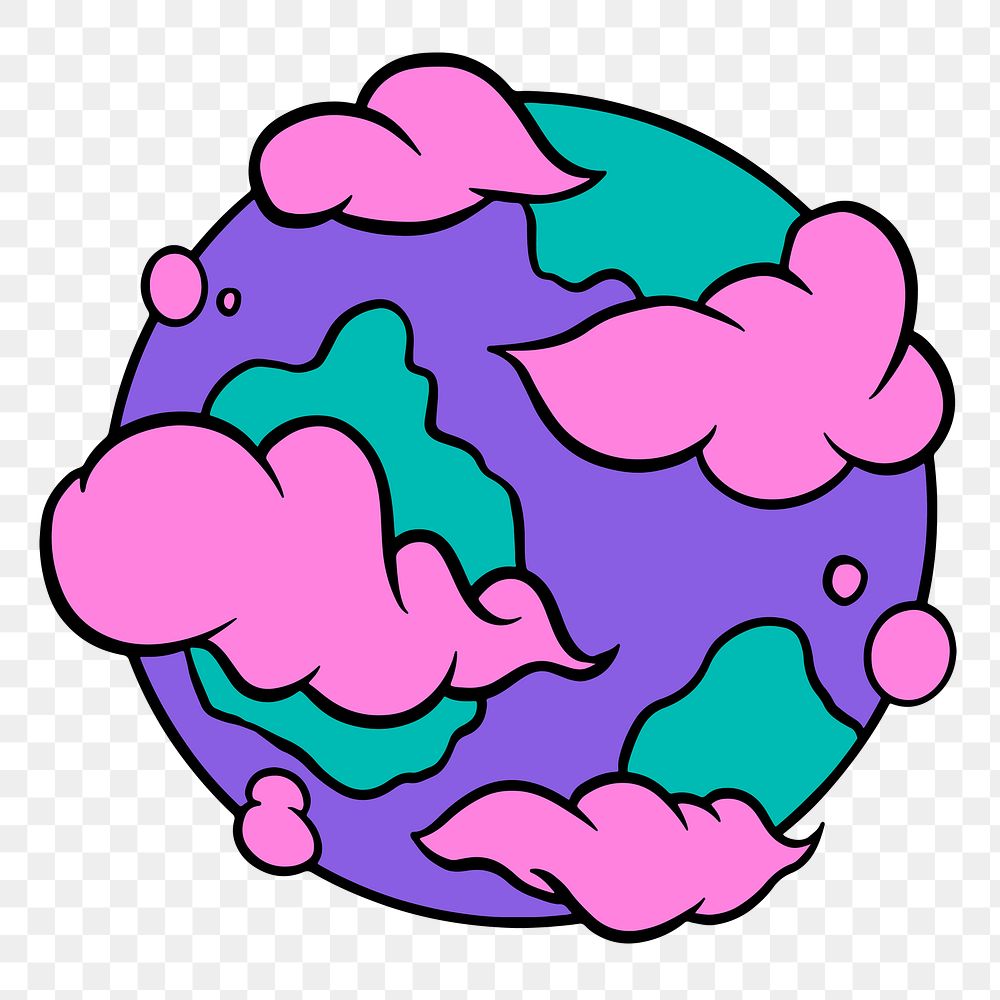 Purple earth with pink clouds sticker design element 
