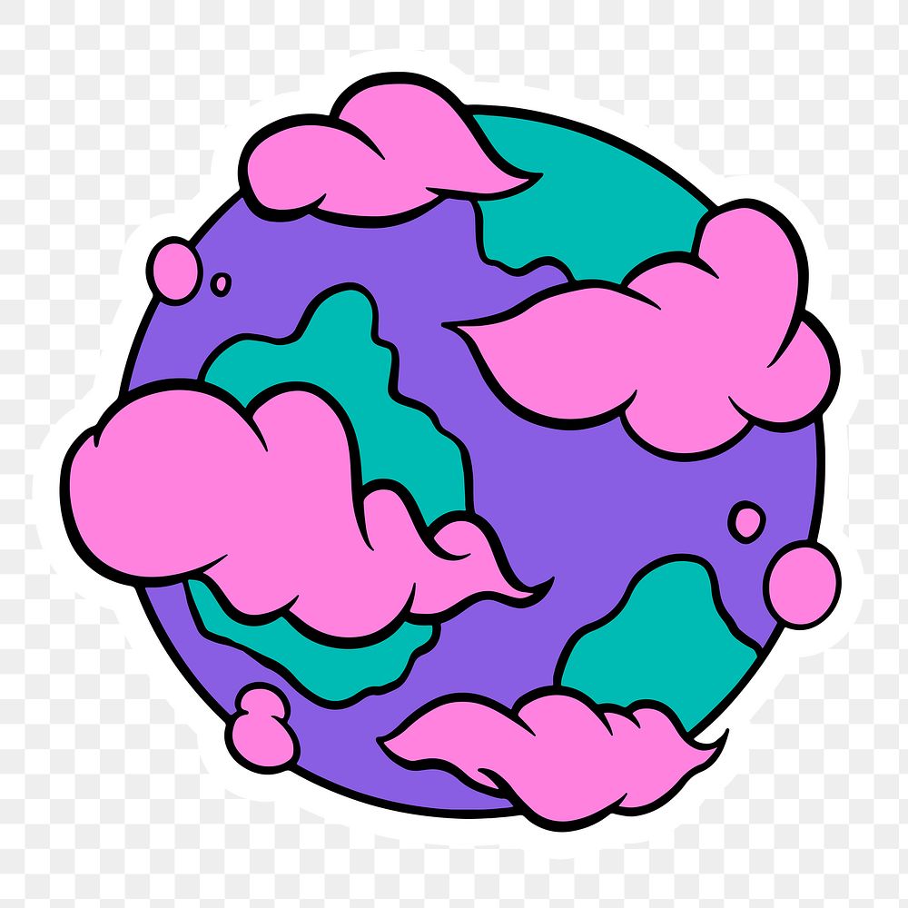 Purple earth with pink clouds sticker with a white border  design element