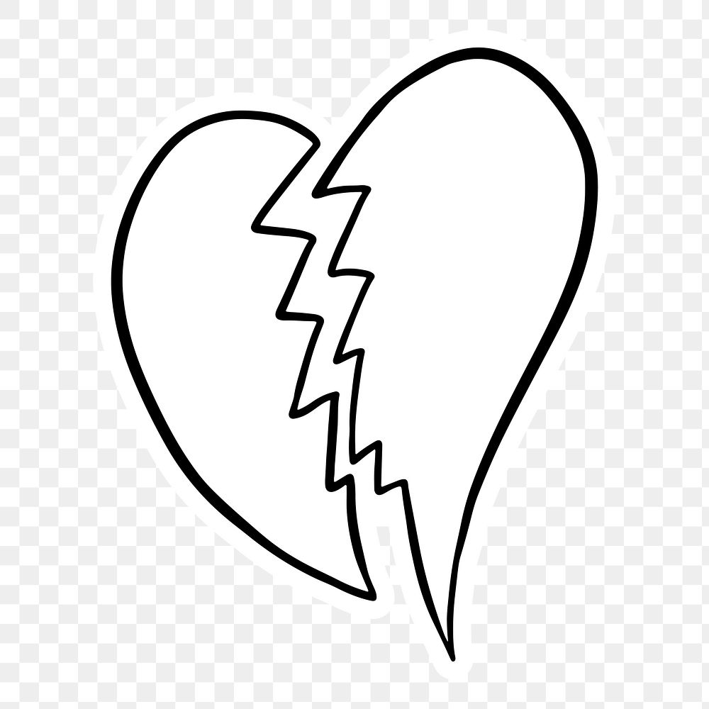 White broken heart sticker with a white border design element