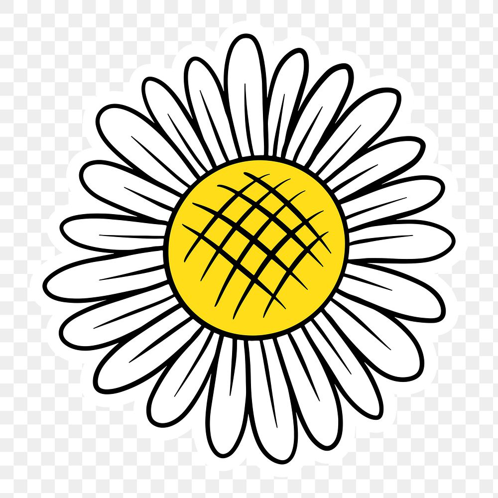White daisy flower sticker with a white border design element