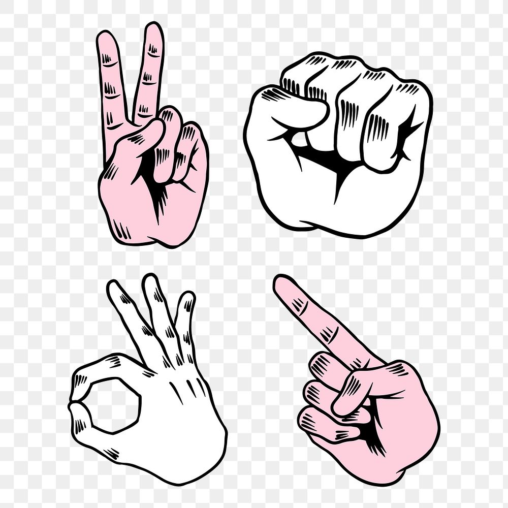 Cool pop art hand sign sticker design element  set
